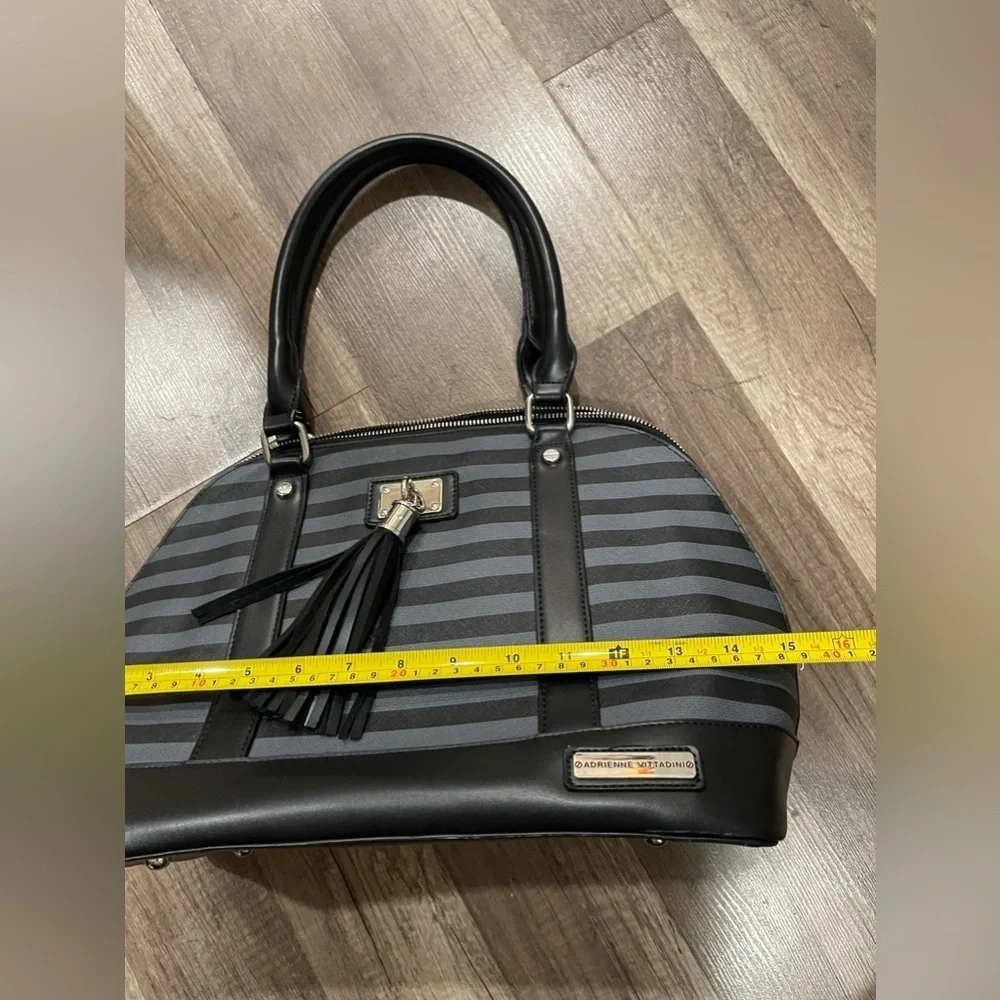 NWOT Adrienne Vittadini grey domed satchel bag grey black striped designer Alma